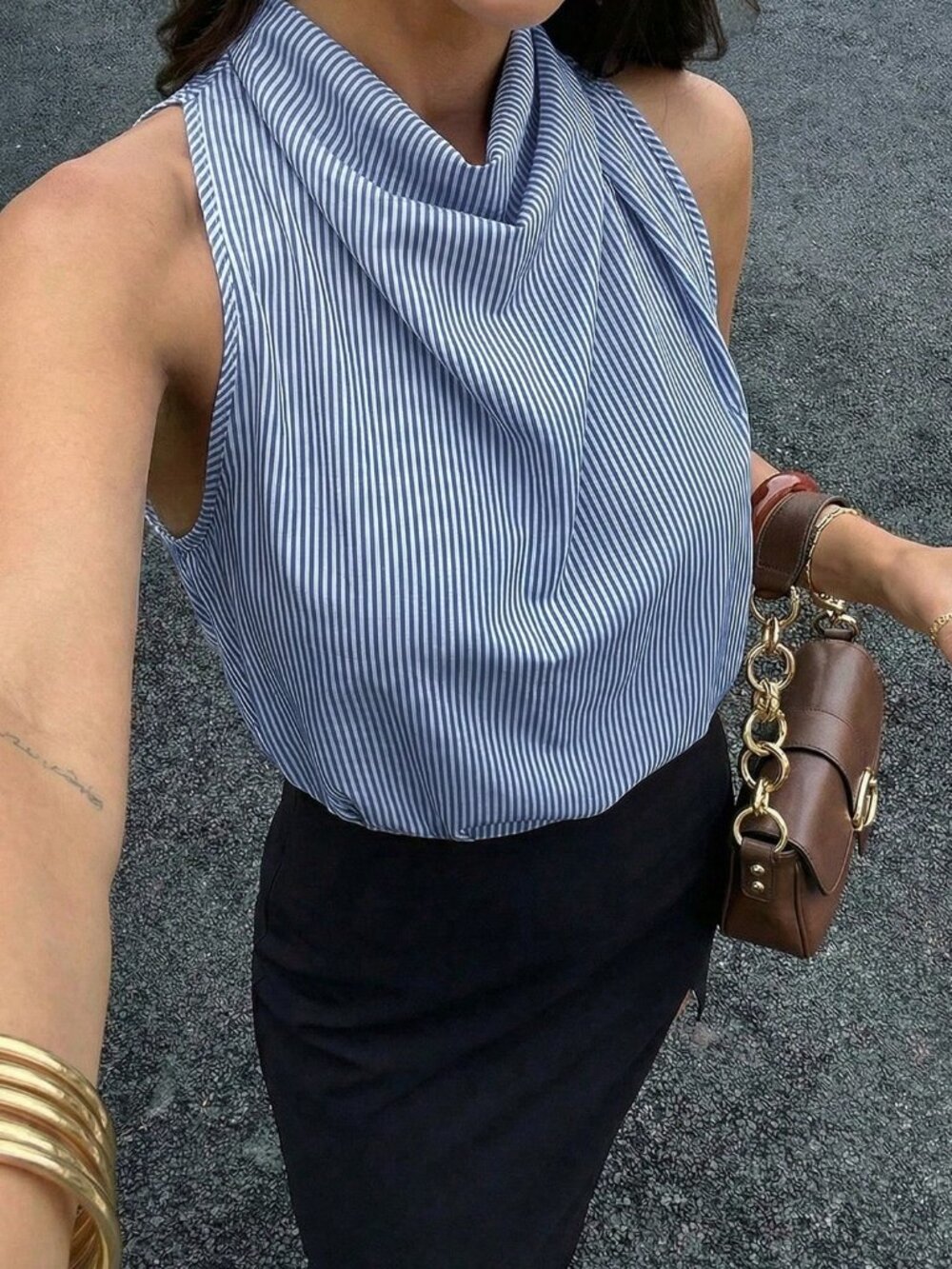 Royal Blue Elegant Women's Pleated Blouse